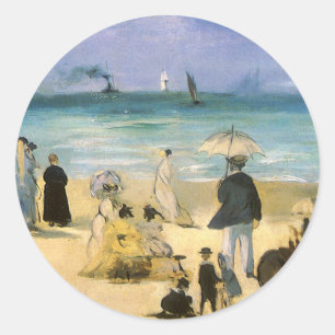 Sticker Rond Plage de Boulogne par Edouard Manet, Art ancien