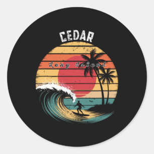 Sticker Rond Plage de Cedar Beach Long Island Surfing 