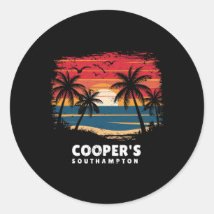 Sticker Rond Plage de Cooper Southampton Surfboarder Palmier S
