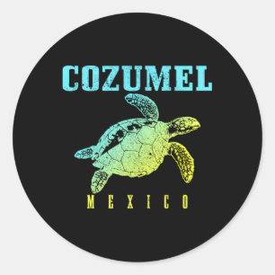 Sticker Rond Plage de Cozumel Mexique Tortue de mer Surfer Plon