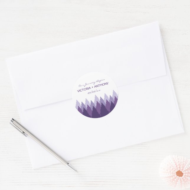 Sticker Rond Plage de forêt violette Bois Mariage Faveur (Enveloppe)