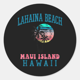 Sticker Rond Plage de Lahaina Hawaï Palmiers Été