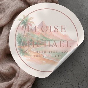Sticker Rond Plage de l'île du coucher de soleil tropical Maria