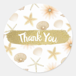 Sticker Rond Plage de pêche Coquillages & Fleurs Mariage Modern