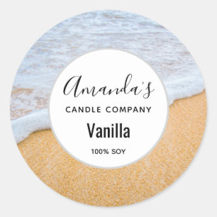Sticker Rond Plage de sable avec Surf en mousse Bougie Business