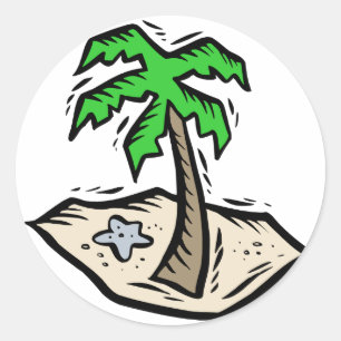 Sticker Rond Plage de sable de Palm Tree