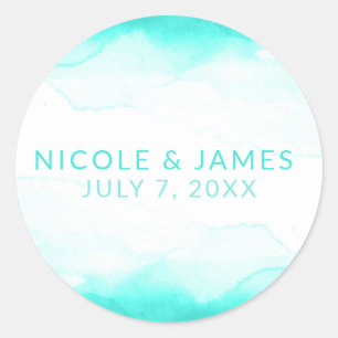 Sticker Rond Plage de sarcelle Eau bleue aquarelle Mariage mode