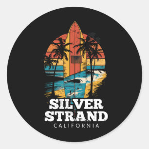 Sticker Rond Plage de Silver Strand Californie Surfboard Surf R