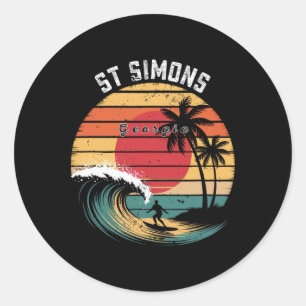Sticker Rond Plage de St Simons Géorgie Plage Surf