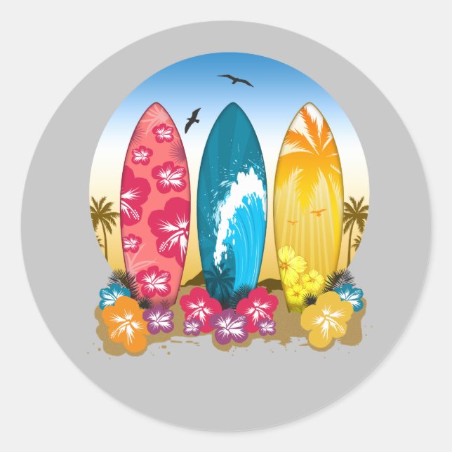 Sticker Rond Plage de surf (Devant)