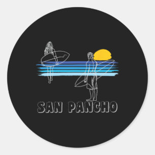 Sticker Rond Plage de surf de San Pancho surfeur fille 