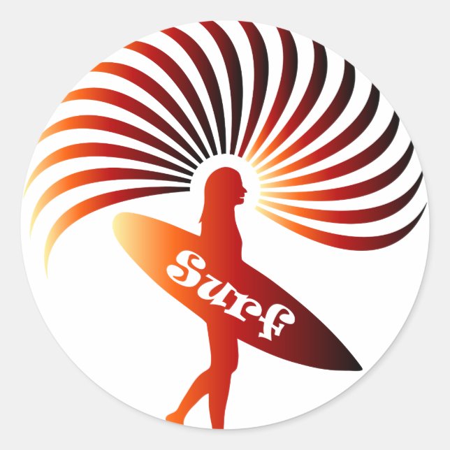 Sticker Rond Plage de surf surfer planche à voile (Devant)