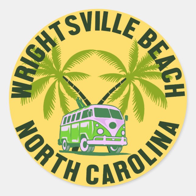 Sticker Rond Plage de Wrightsville, Caroline du Nord (Devant)