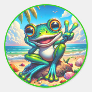 Sticker Rond Plage des amateurs de grenouilles d'été cool