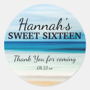 Sticker Rond Plage d'été personnalisée Sweet 16 Merci