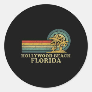 Sticker Rond Plage d'Hollywood Floride Vacances en famille Vint
