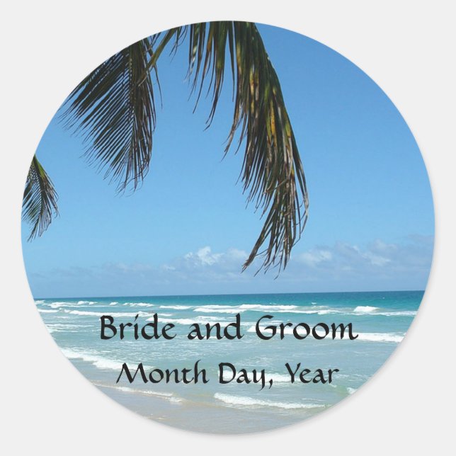 Sticker Rond Plage - Eau Bleue et Sable Blanc (Devant)