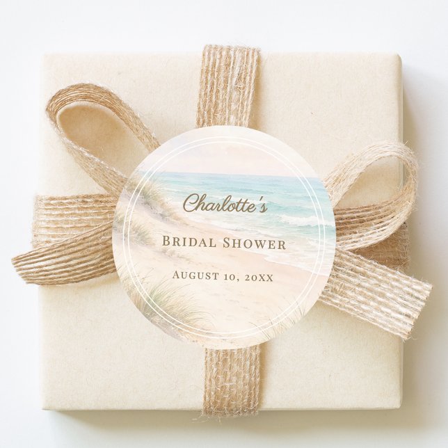 Sticker Rond Plage élégante de douche nuptiale côtière (Créateur téléchargé)