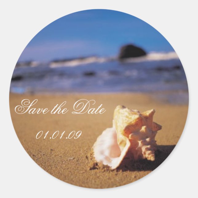 Sticker Rond Plage Enregistrer la date (Devant)