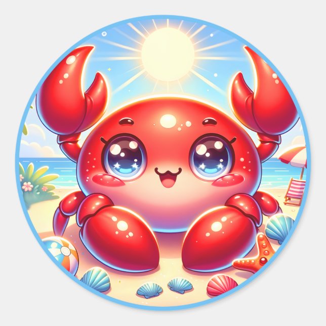 Sticker Rond Plage été pour les amateurs de crabe (Devant)