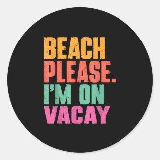 Sticker Rond Plage je suis en vacances vacances d'été rétro vin
