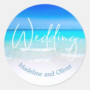 Sticker Rond Plage mariage Océan Bleu Sable Destination Moderne