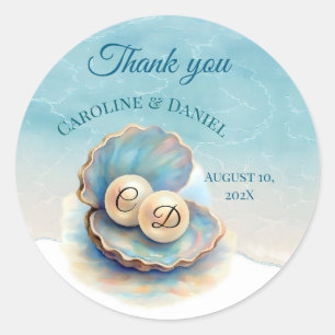 Sticker Rond Plage Mariage Pearls Shell Elégant thème Océan
