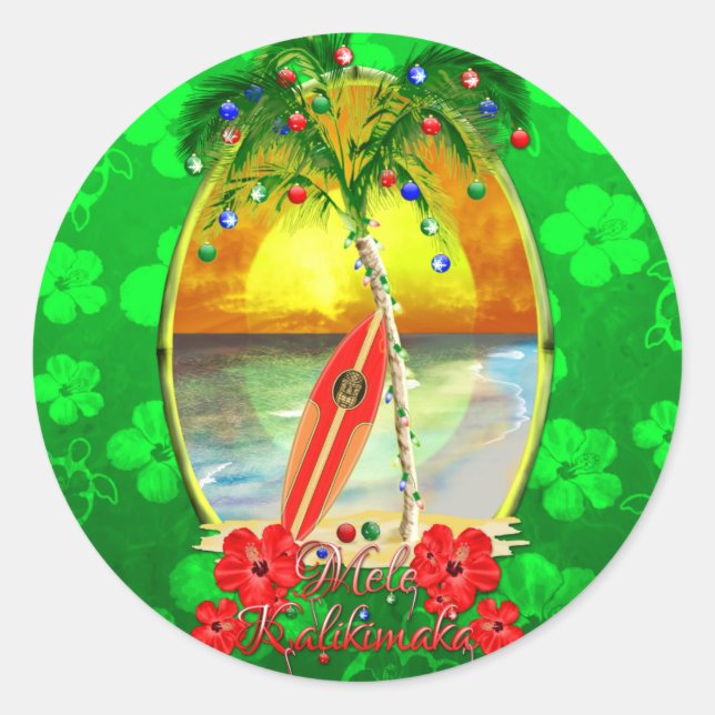Sticker Rond Plage Mele Kalikimaka (Devant)