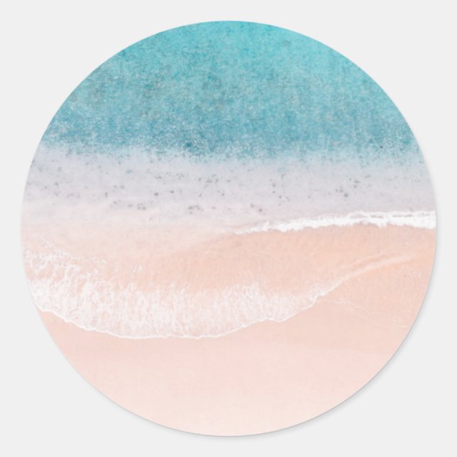 Sticker Rond Plage Modèle Blanc Personnalisé Sable Bleu Mer Bal (Devant)