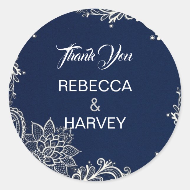 Sticker Rond plage nautique blanc dentelle marine bleu mariage (Devant)