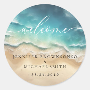 Sticker Rond Plage océanique Cute Signature Boho Bienvenue Mari