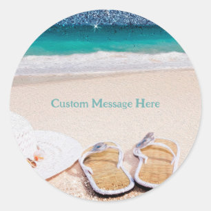 Sticker Rond Plage océanique paisible : Sunhat d'été et Sandale