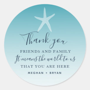 Sticker Rond Plage Ombre Starfish Merci Mariage Faveur