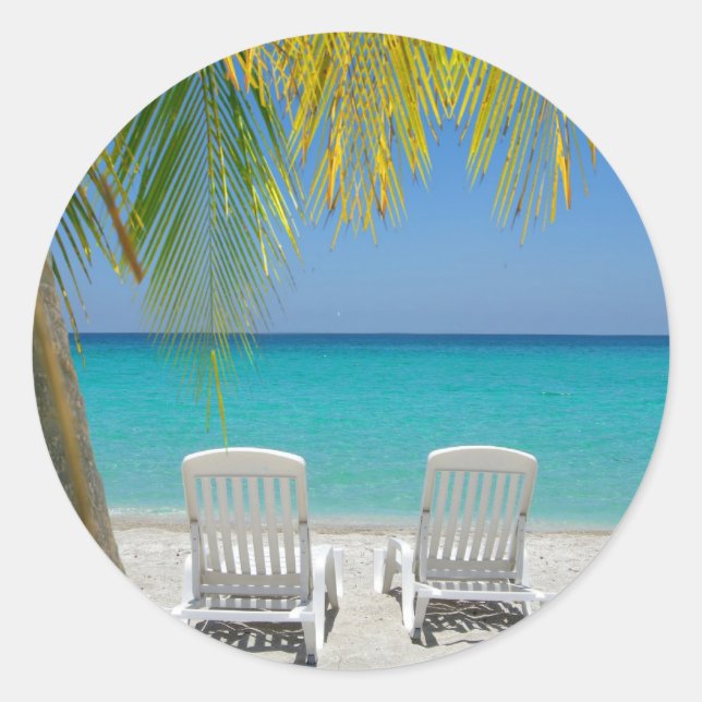 Sticker Rond Plage paradisiaque tropicale dans les Caraïbes (Devant)