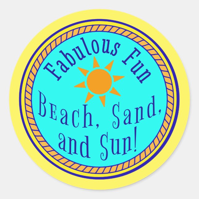 STICKER ROND PLAGE, SABLE ET SOLEIL ! FABULEUX AMUSANT CADEAU S (Devant)