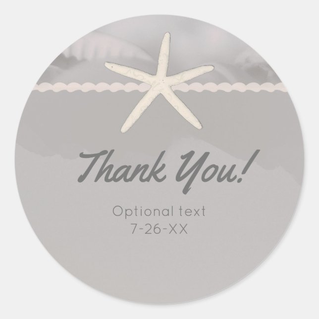 Sticker Rond Plage Starfish Grey Chic Mariage élégant Faveur (Devant)