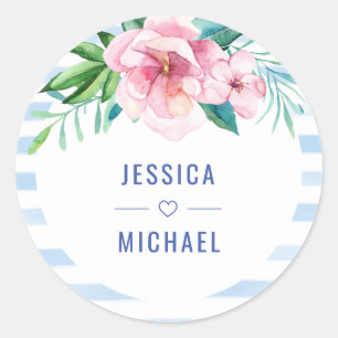 Sticker Rond Plage Tropical Floral été Mariage d'aquarelle