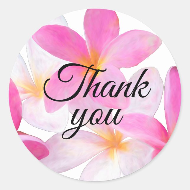 Sticker Rond Plage Tropical Floral Mariage rose Merci (Devant)