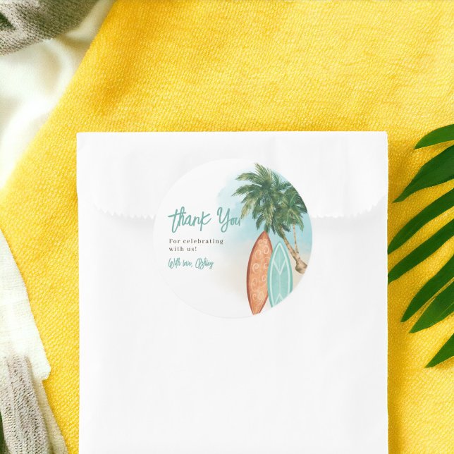 Sticker Rond Plage tropicale Bébé à bord baby shower de surf (Tropical beach Baby on board surf baby shower Classic Round )