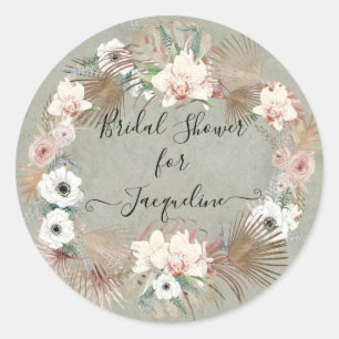Sticker Rond Plage tropicale Blanc Floral Sage Végétation Folia