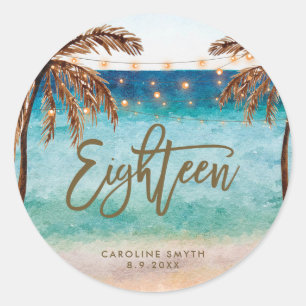 Sticker Rond plage tropicale dix-huit 18e anniversaire autocoll