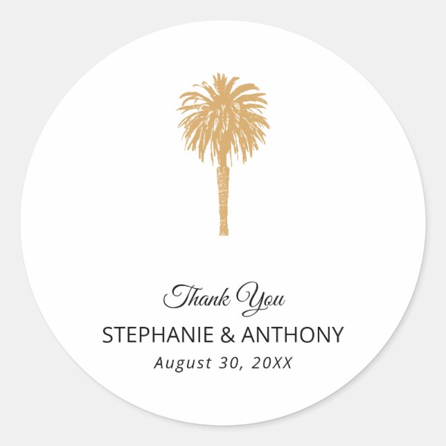 Sticker Rond Plage tropicale Gold Palm Tree Destination Mariage (Devant)