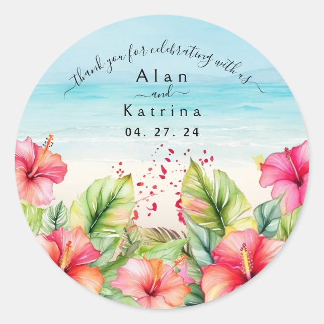 Sticker Rond Plage tropicale Hibiscus Plaque en papier (Devant)