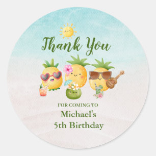 Sticker Rond Plage tropicale Luau Pineapple Anniversaire