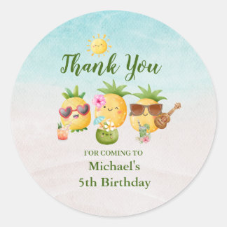 Sticker Rond Plage tropicale Luau Pineapple Anniversaire