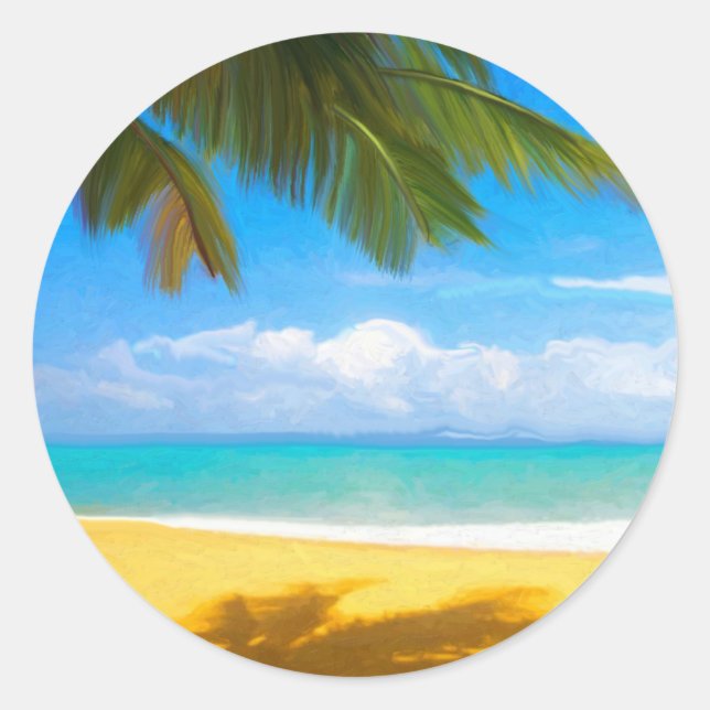 Sticker Rond Plage Tropicale Palmier (Devant)