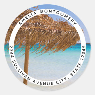 Sticker Rond Plage tropicale panoramique avec adresse de parapl
