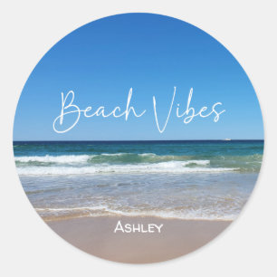 Sticker Rond Plage tropicale personnalisée
