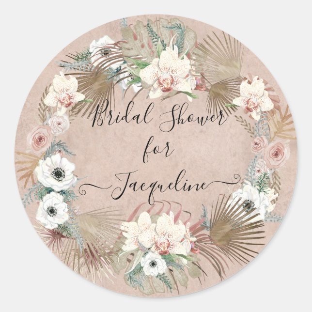 Sticker Rond Plage tropicale Plage Florale Verdure Foliage Brid (Devant)