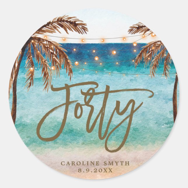 Sticker Rond plage tropicale quarante 40e anniversaire autocoll (Devant)